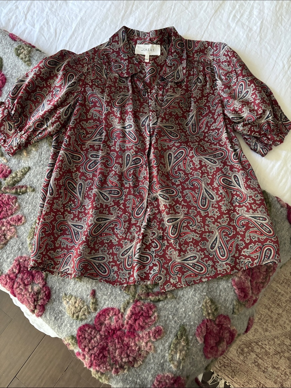 The Great Red Paisley Print Button Up Blouse